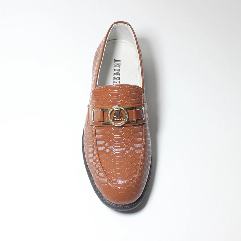 Boys Dress Shoes Kids Tan Brown Oxford Leather Shoe for Weddings Formal Events Childrens Smart Slip On Pu Patent Embossed Loafer kids shoes leather shoes