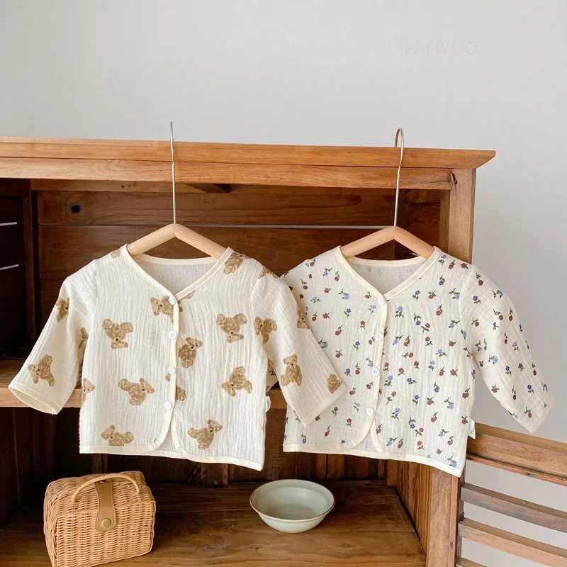 Spring Summer Kids Outerwear Sunscreen Clothing Girls Boys Baby Bear Flower Thin Coat Cardigan Newborn Infant Mosquito Proof Top