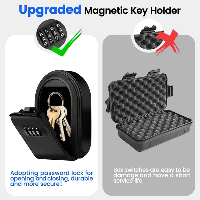 Magntic Key Lock Box with 4 Digit Combination Lock Hider Under Car Magnetic Key Holder with Strong Magnet for Indoors Outdoor 3