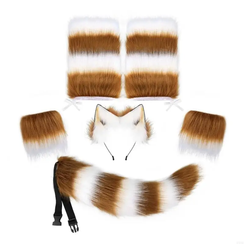 H58E Wolf Ear Headband Long Tail Anime Cosplay Costume Accessories for Kid Adult