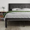 King Size Bed Frame with Upholstered Headboard, Platform Bed Frame with Metal Slats, Button Tufted Square Stitched Headboard, No 1