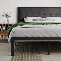 King Size Bed Frame with Upholstered Headboard, Platform Bed Frame with Metal Slats, Button Tufted Square Stitched Headboard, No 1