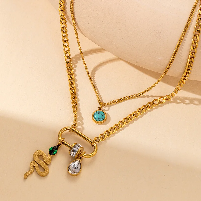 316L Stainless Steel Drip oil Round Card Double Layer Necklace For Women Personality Vintage Jewelry Gifts 3
