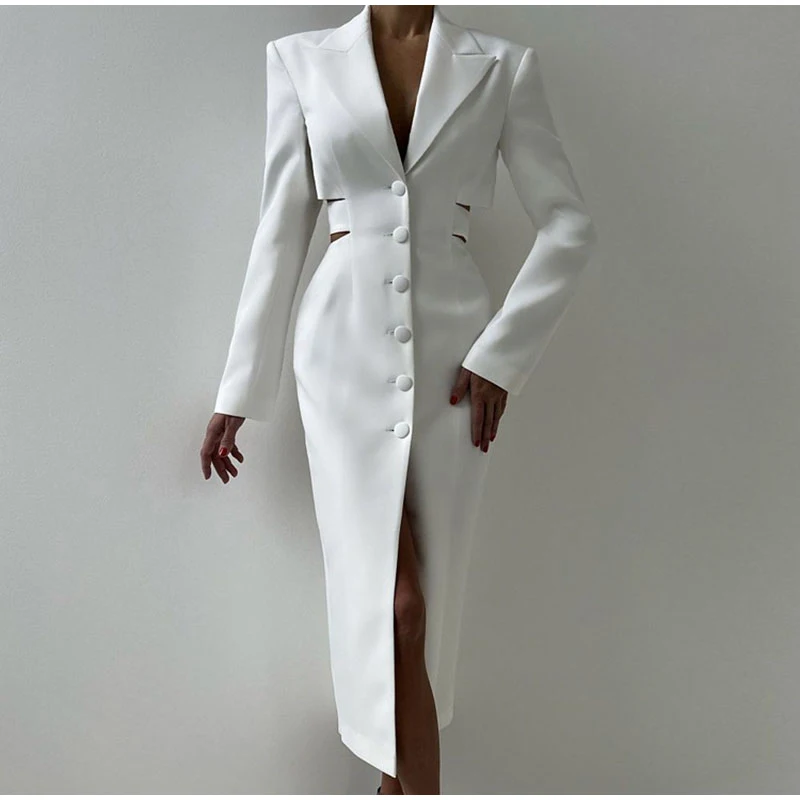Elegante traje liso, vestidos largos para mujer, vintage, ajustado, sin espalda, con solapa y botonadura sencilla, vestido de otoño para mujer, versátil, para oficina y ropa de calle.