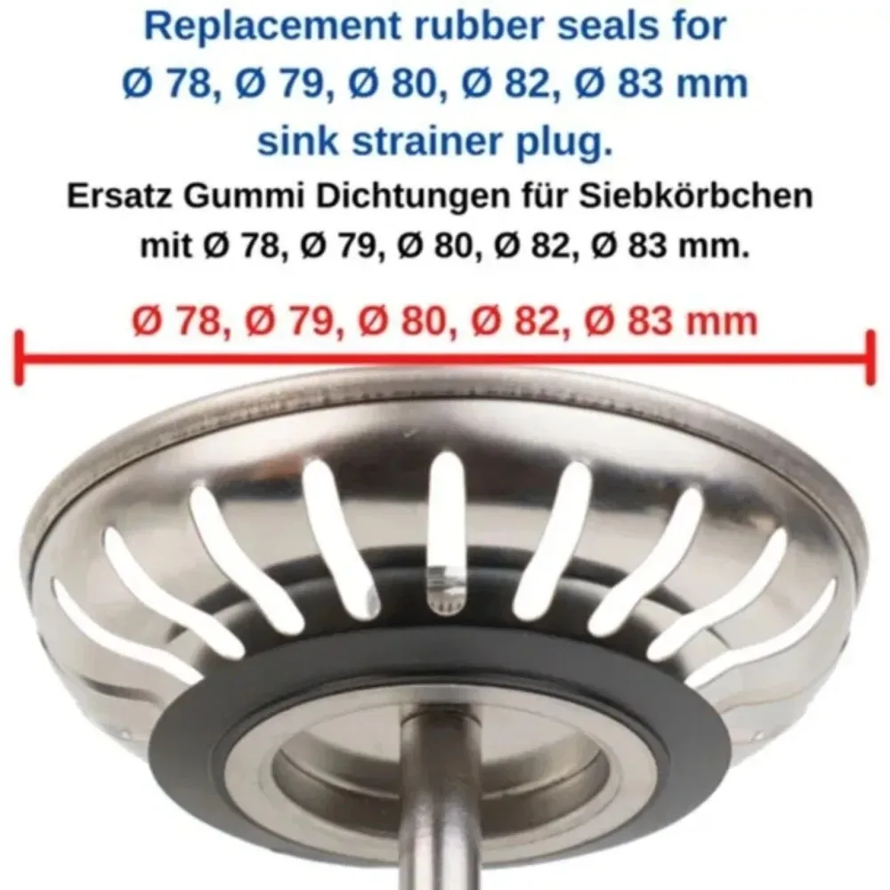 5pcs Basket Strainer Plug Gasket Rubber Seal Replacement Parts Sink Plug Pad For 78 79 80 82 83mm Kitchen Bathroom Sink Filter sink filter kitchen sink filter sink strainer kitchen sink strainer washbasin plug washbasin leak plug rubber gasket sink hole cover