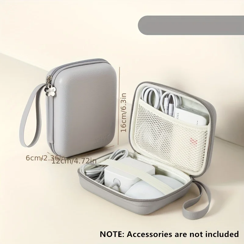 1PC Shockproof Hard Shell Lychee Pattern Power Adapter Storage Bag, Portable Storage Bag for Digital Accessories