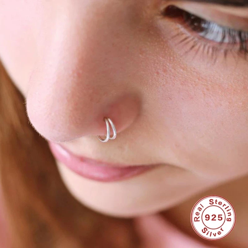 Aide 925 Sterling Silver Double Circle Nose Rings For Women Girls
