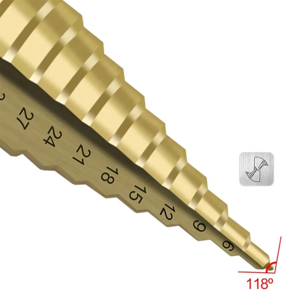 

4-42mm Cone Bit HSS Straight Groove Step Drill Wood Metal Drilling Power Tool Cutter Titanium Coated