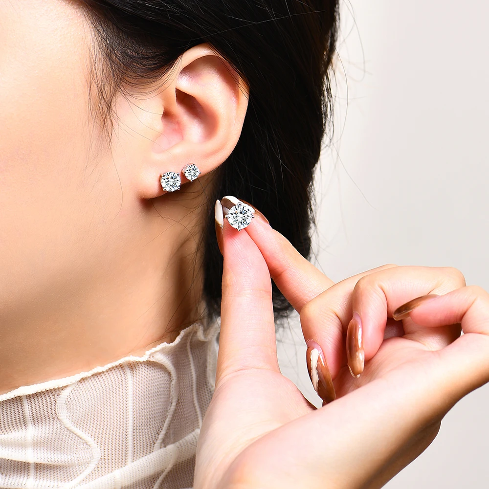 ATTAGEMS 2 Carat 8.0mm D Color Moissanite Stud Earrings For Women Top Quality 100% 925 Sterling Silver Sparkling Wedding Jewelry - Image 5