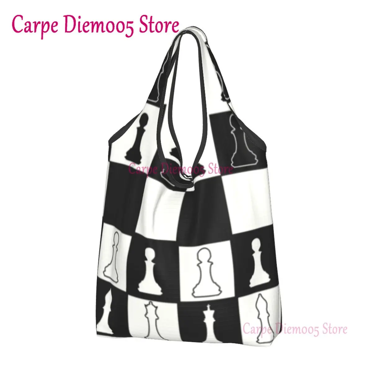 

Chess Game Groceries Shopping Tote Bag Women Funny Chessboard Shopper Shoulder Bags Large Capacity Handbag