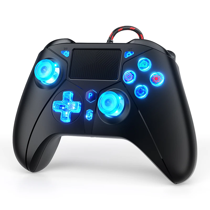P5 RGB Controller For PS5/4/PC Console 2M Extra Long Wired Gamepad W/ Turbo Dual Vibration No Delay Instant Connect Game Control