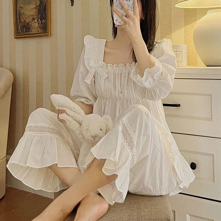 

Women Pijama Princess Woman Sleepwear White Cotton Pajamas Women
