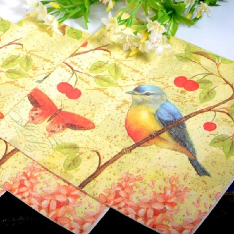 10/20pcs/Bag Creative Napkin Printing Colourful Paper Napkin Cartoon Magpie Sparrow Bird Wedding Mouth Cloth Paper Placemat 33cm