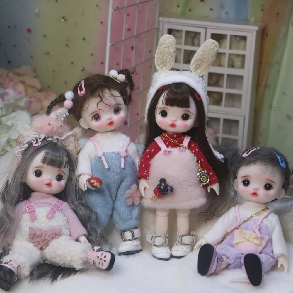 

16cm Wig Jointed Doll Cute BJD Mini Doll Hand Make Up Face Dolls with Big Eyes Bjd Toys Gifts for Girl Handmand Make UP Bag Toy