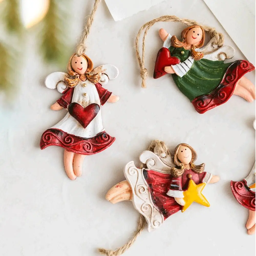 Resin Xmas Tree Embellishment Welcome Door Hanging Pendants Santa Claus Cartoon Angel Doll Drop Ornaments Christmas Decor