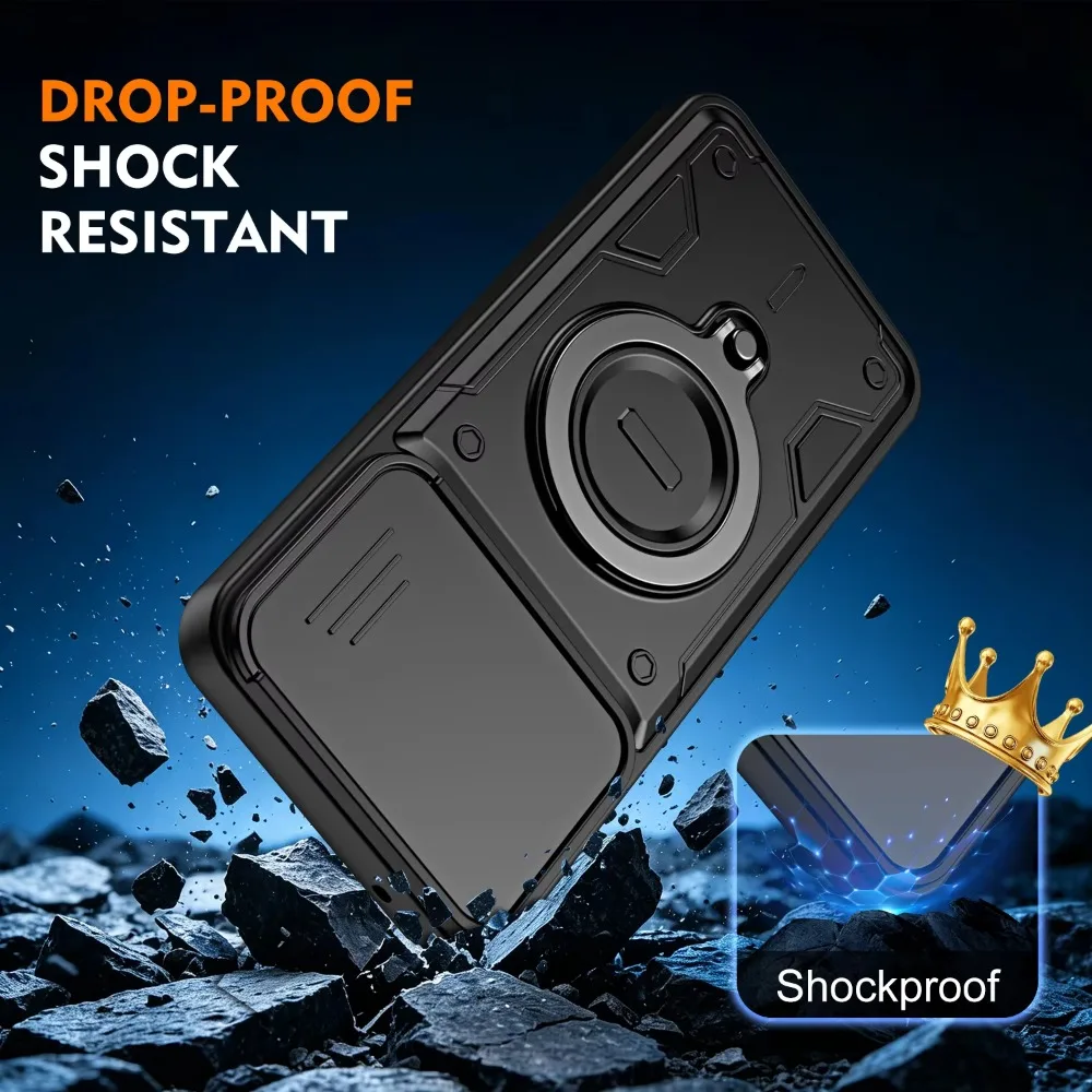 Enhanced Magnetic Ring Holder Armor Case with Slide Camera Lens Protection Cover