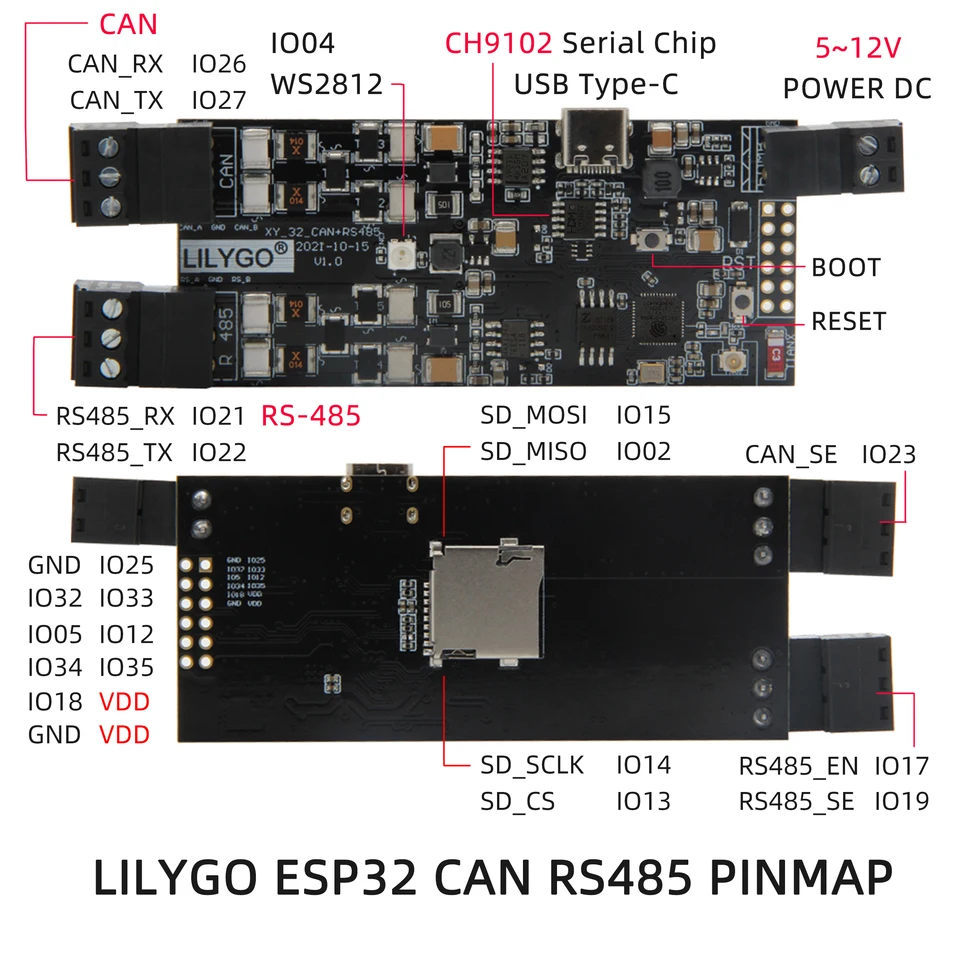 LilyGO T-CAN485 - ESP32 Development Board - CAN Bus - RS485 - LILYGO-Q331 LilyGO T-CAN485 - ESP32 Development Board - CAN Bus - RS485 - LILYGO-Q331