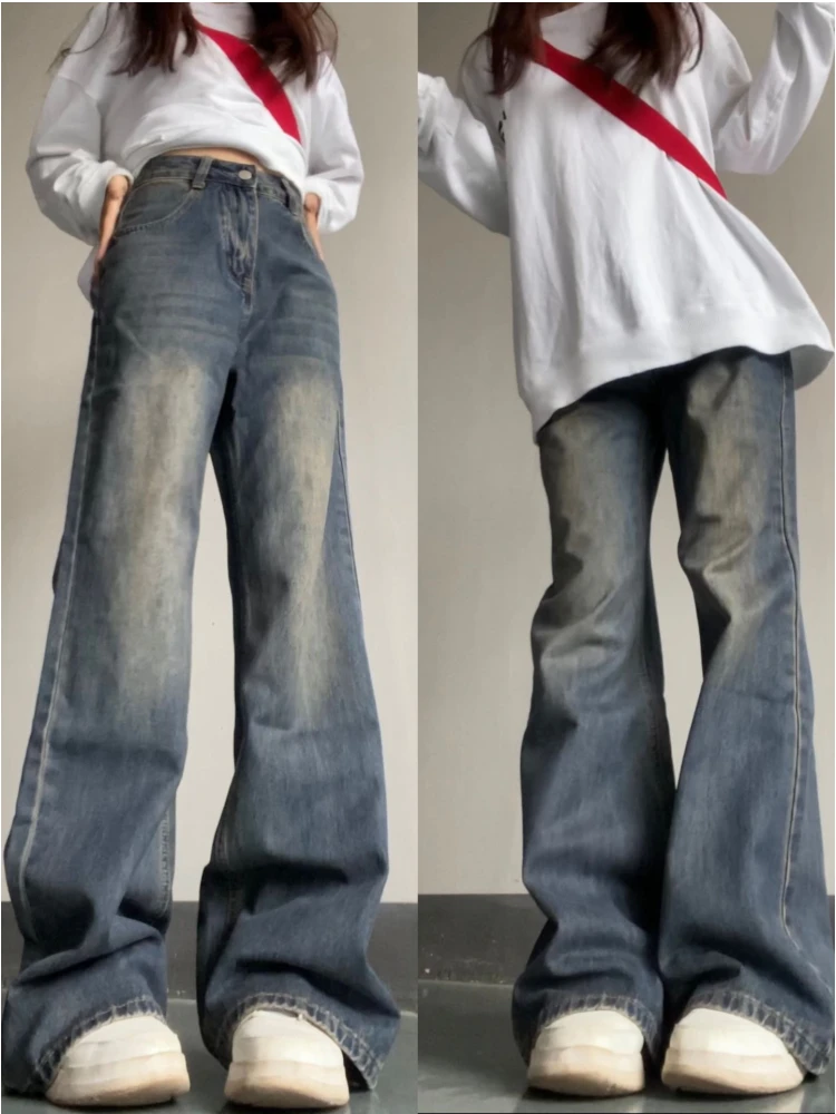 Jeans Vintage Donna 2024 Abbigliamento Femminile Streetwear Y2K Moda Donna Pantaloni Denim Gamba Dritta Denim Pantaloni A Vita Alta E03