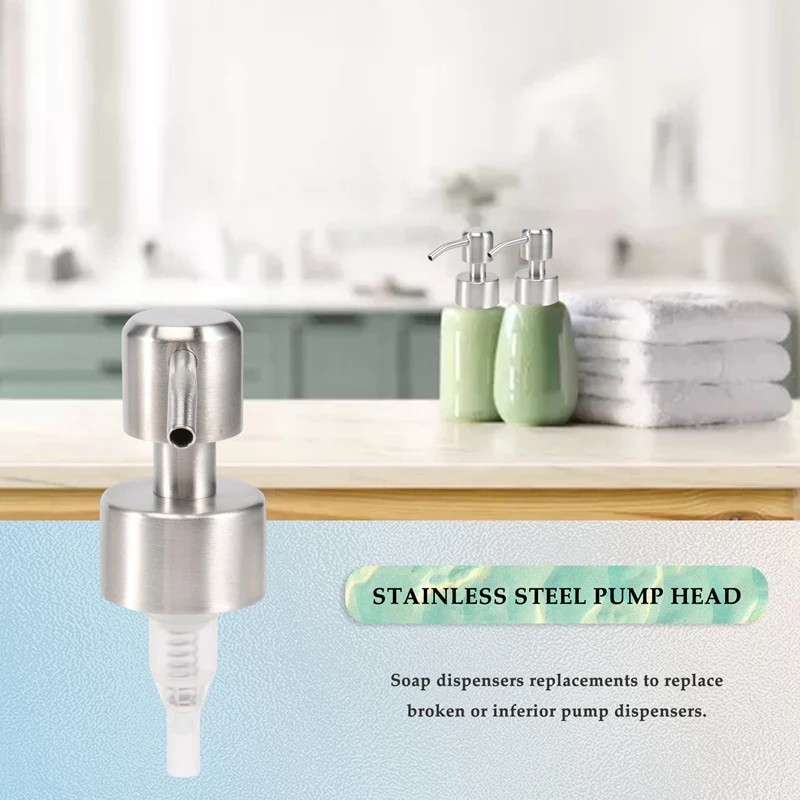 A01F-5Pcs Stainless Steel Soap Pump Replacement 28 Teeth Metal Bottle Nozzles Lotion Dispenser Head