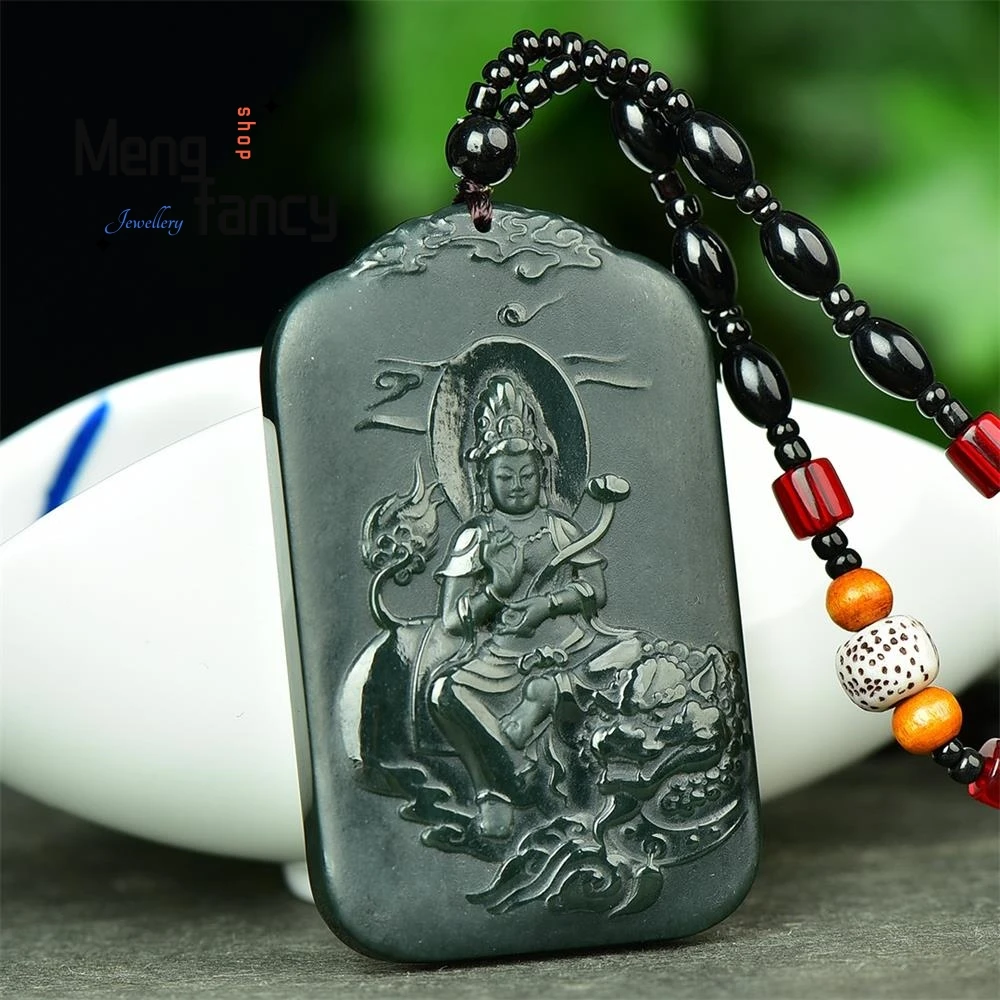 

Natural Hetian Green Jade Auspicious Goddess of Mercy Pendant Exquisite High-grade Buddhist Amulets Fashion Jewelry Holiday Gift