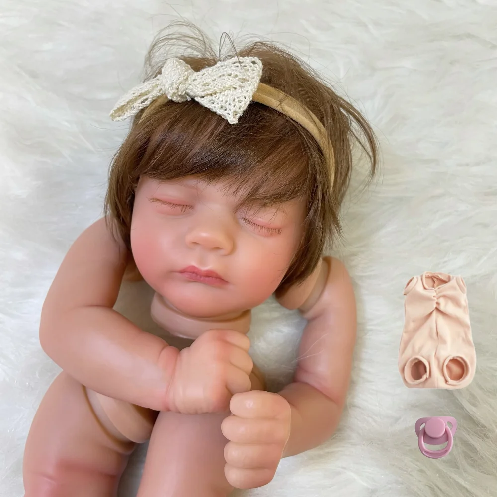 

17Inch Already Painted Reborn Doll Kit Hand-rooted Hair and Eyelashes With Cloth Body Unassembled DIY Doll Parts Toy