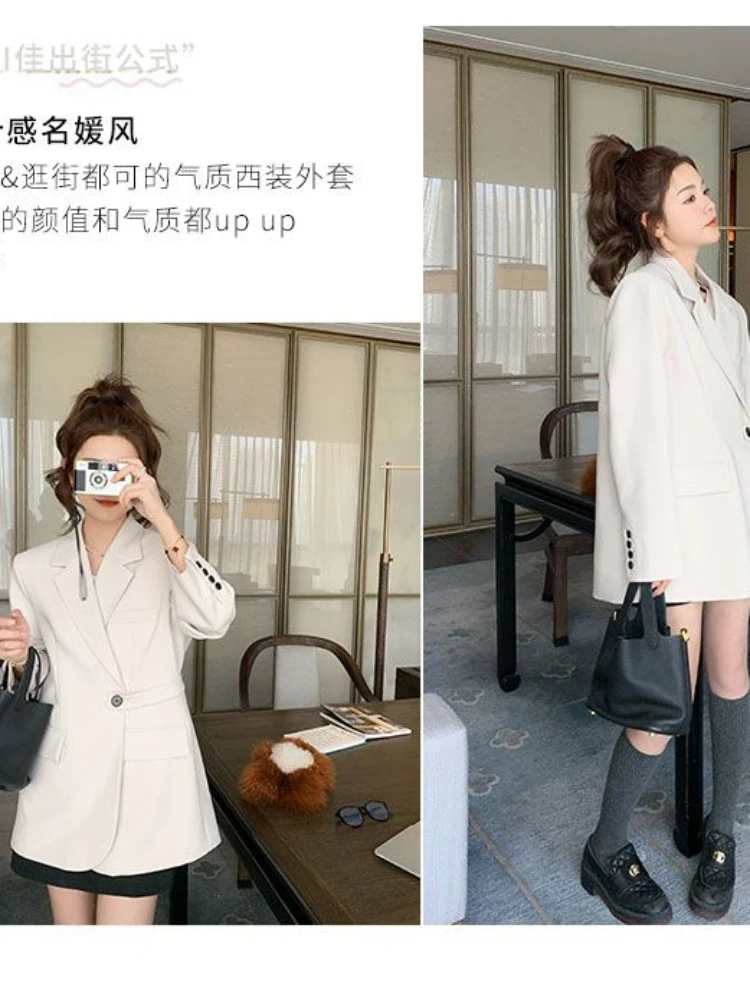 Network Red Explosive Beige White Suit Jacket Female Spring  Autumn 2023 New High-end Design Feeling Fried Street Feeling  WR010