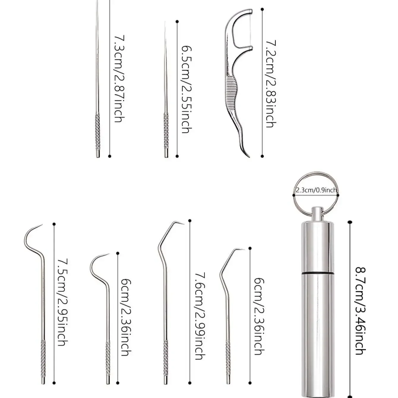 1set-Stainless Steel Toothpick Set Tooth Flossing Reusable Toothpicks Portable Toothpick Floss Teeth Cleaner Oral Cleaning