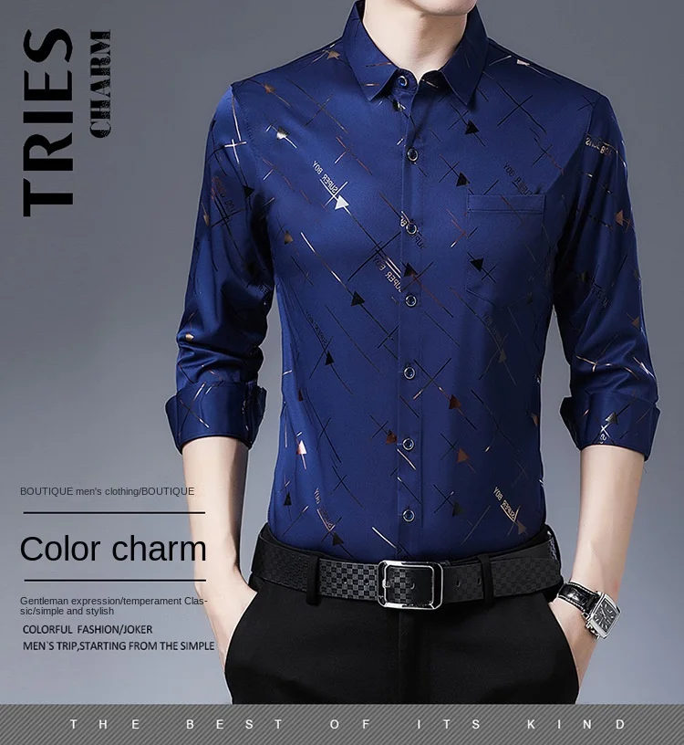 Description Picture 2 of itemSmart Casual Men Striped Smooth Shirts Streetwear Fashion Spring Summer Business Male Clothing Quick-drying Long Sleeve Blouse