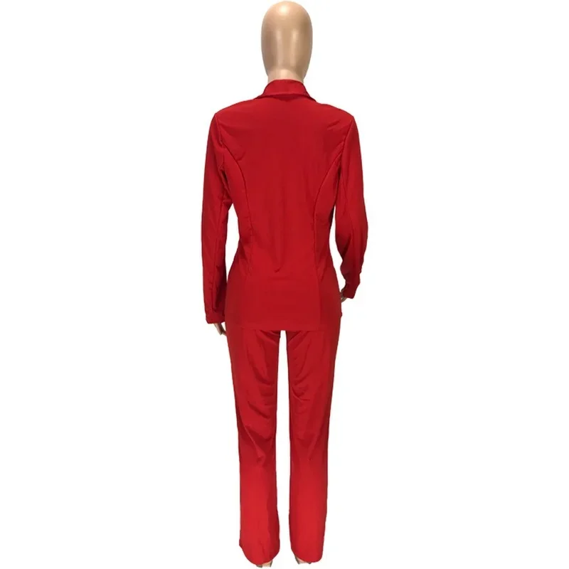 Two Piece Set Solid Colors Blazer Women V Neck Pant Suit Simple All-Match Casual Office Blazer Set Work Wear Commute Clothing