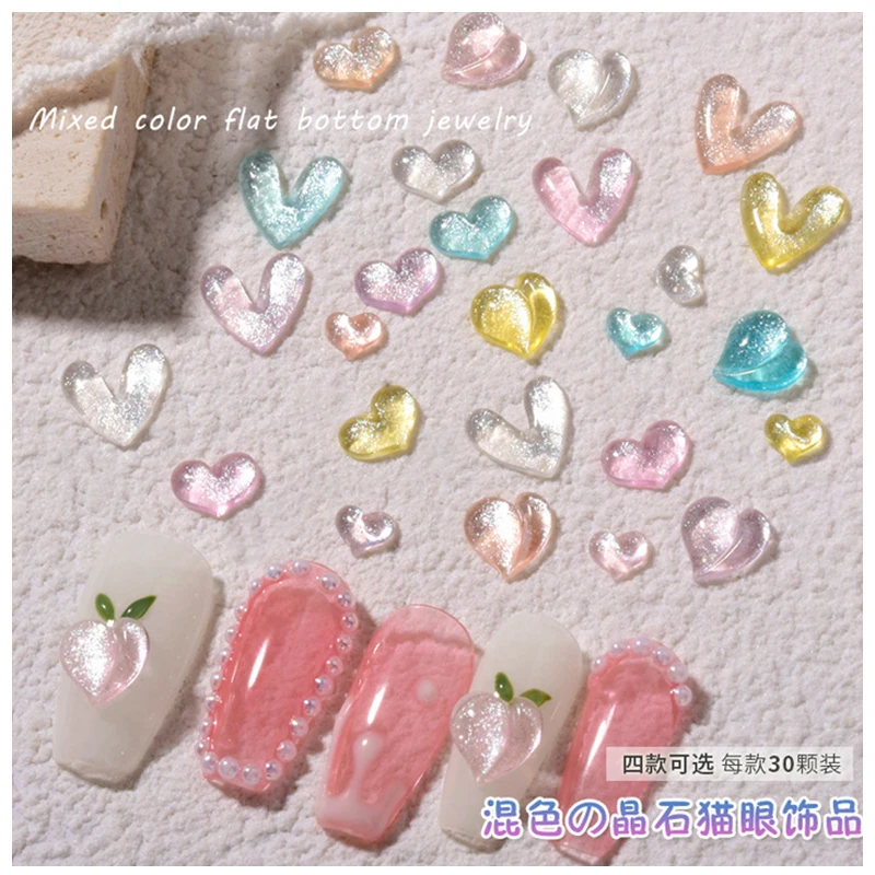 

Nail Art Decoration Aurora Color Cat Eye Effect Flat Back Acrylic Peach Hearts For Nail Tips Beauty