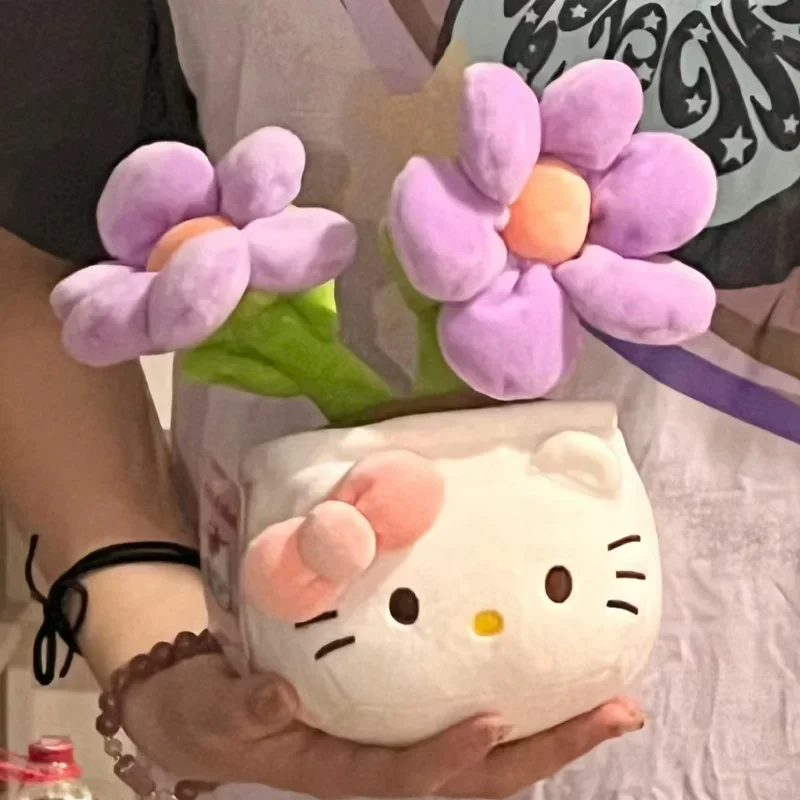

Sanrio Hello Kitty Kawaii Plushie Stuffed Potted Plant Ornament Plush Doll Hello Kitty Purple Plush Gift Flower Ornament Toygift