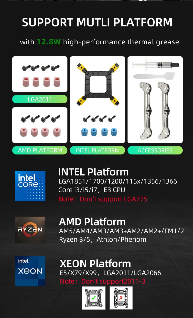 CPU Cooler 153mm height 7 HeatPipe TDP 280W Dual Towers Double Fan For Intel 185