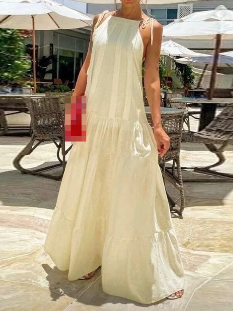 

New Fashion Women's Dress Solid Color Square Collar Sleeveless Leisure Fold Vestido Casual Party Dress for Women 2023