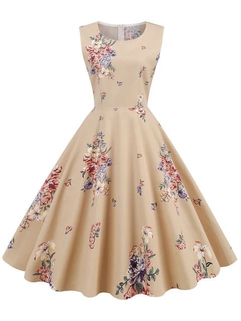 112760-c50de4.jpg Tonval élégant années 50 Robe rétro vêtements Pinup été Robe florale col rond sans manches femmes coton Vintage imprimé robes
