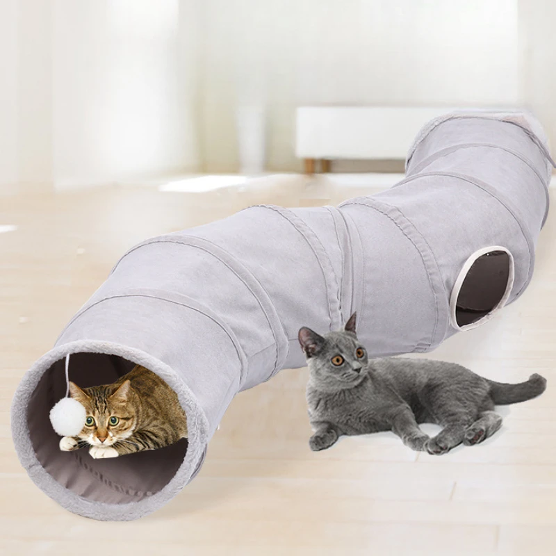 

Cat Tunnel for Indoor Cats Collapsible Cat Toys Play Tube 3 Ways S Shape Cat Tunnel Grey Suede Pet Crinkle Tunnels with Ball