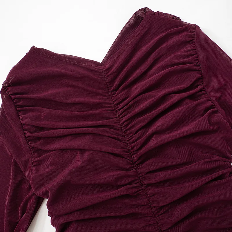 Camiseta de malla con cuello en V y retazos para mujer, top liso de manga larga, estilo Y2k, top sexy para mujer para otoño