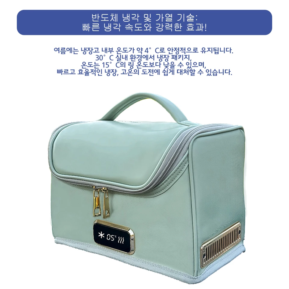 패션 그린 카 쿨링&히팅 백 소프트 전기 냉장고 12V/220V 휴대용 핸드 캐리 화장품 약품 냉장백 차량용 냉장고