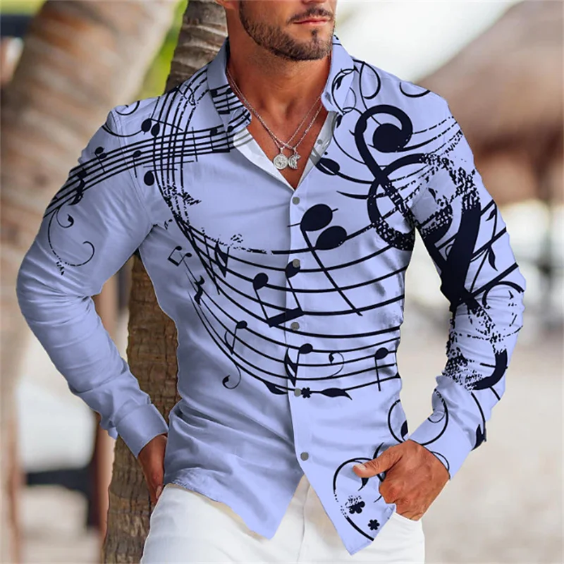Men's shirt pattern shirt plus size street daily long sleeved note buckle clothing fashion designer casual and comfortable