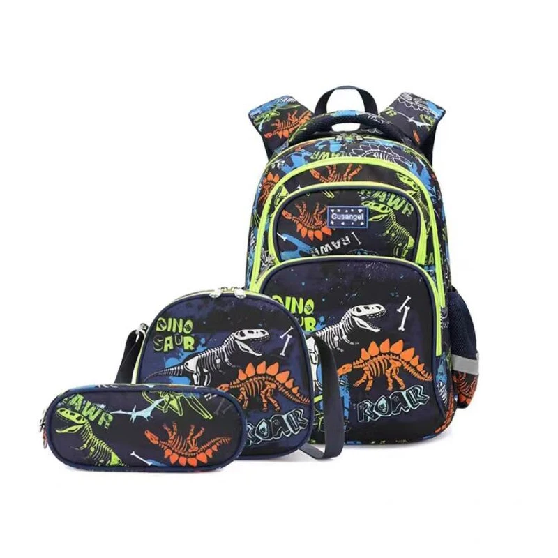 

Boys Dinosaur School Bag Girls Backpack Set with Lunch Box Pencil Case Students Large Capacity Waterproof Oxford SchoolBag