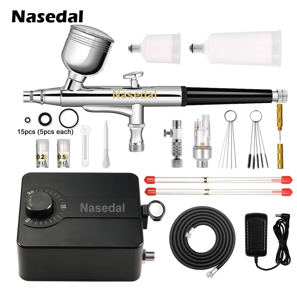 Nasedal-エアブラシコンプレッサー0.3mm,ダブルアクションスプレー