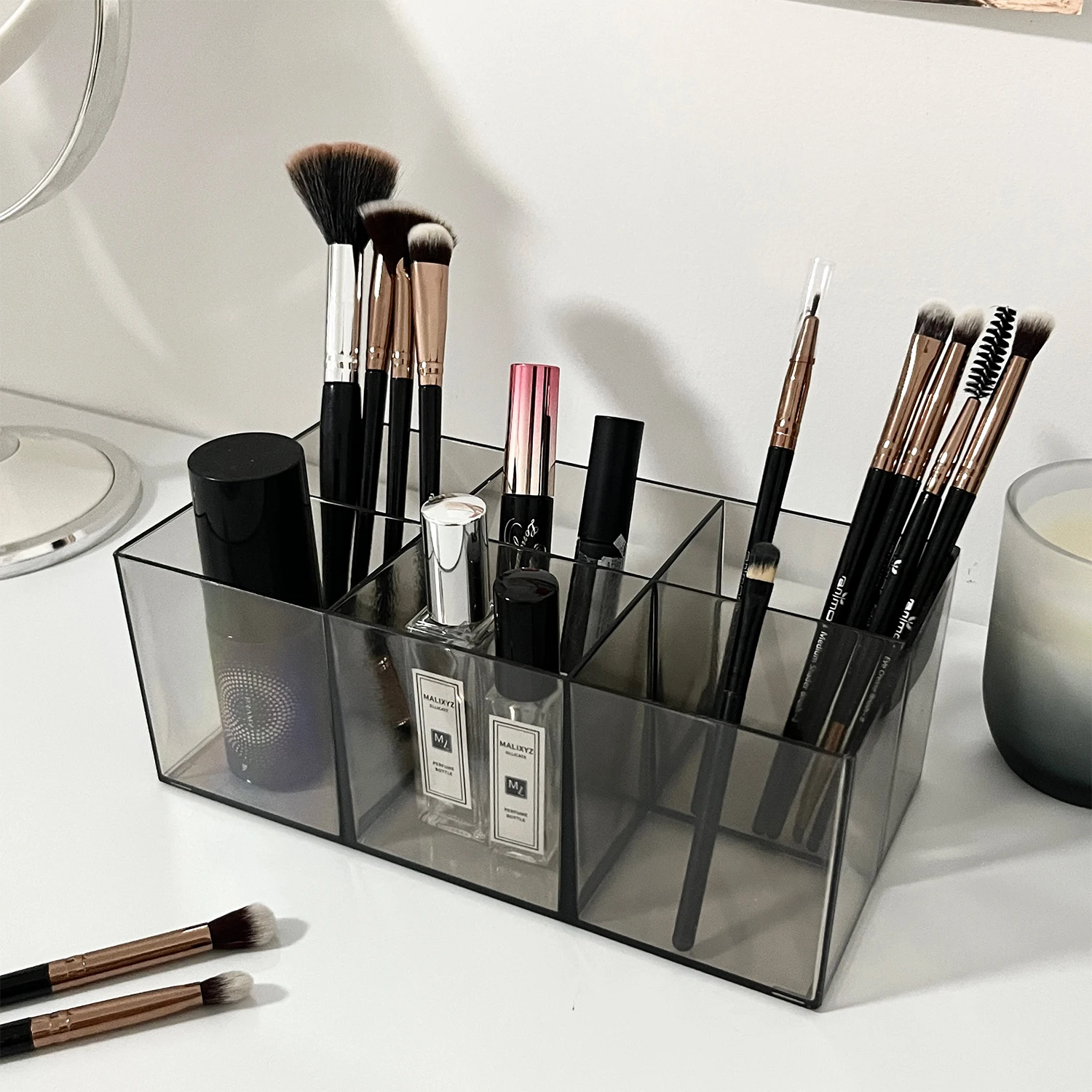 Clear Makeup Brush Organizer, Acrylic Cosmetic Brushes Storage Holder with 6 Slots, Pencil Pen Holder for Desk