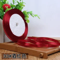 Gold Edged Single Face Satin Ribbon - 22m Roll, 6mm Width for Elegant Wedding and Gift Decoration (Wine red)