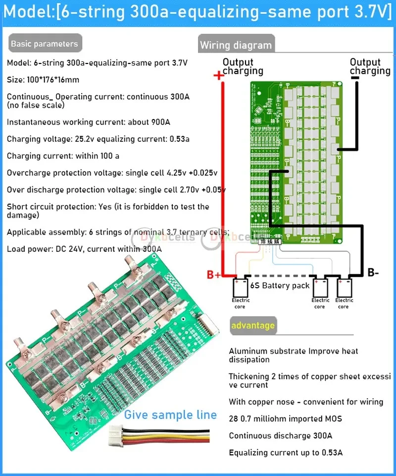 6S 7S 8S Li-Ion Lifepo4 Lithium Batterie Schutz Board BMS Balance 50A 100A 130A 230A300A Strom 24V Energiespeicher RV Power – Detail 6