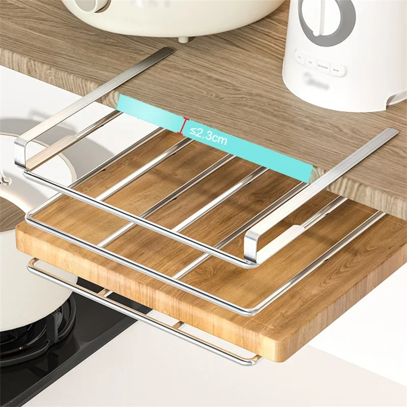 Stainless steel Kitchen Hanging Organizer Rack with Hooks Paper Towel Rag Hanging rack Cutting Board Pot Cover Storage Shelf 5