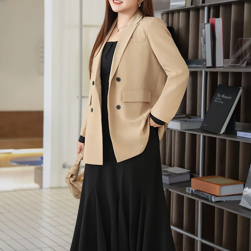 Plus Size Women's's Blazers Premium Double Breasted Long Suit Jacket Goddess Casual Classic Commute Autumn 2025