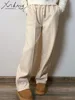 MiuKoMiYa Spring Gray Woolen Pants Women Wide Leg Straight Long Trousers Office Lady High Waist Women Beige Formal Pants Loose 3