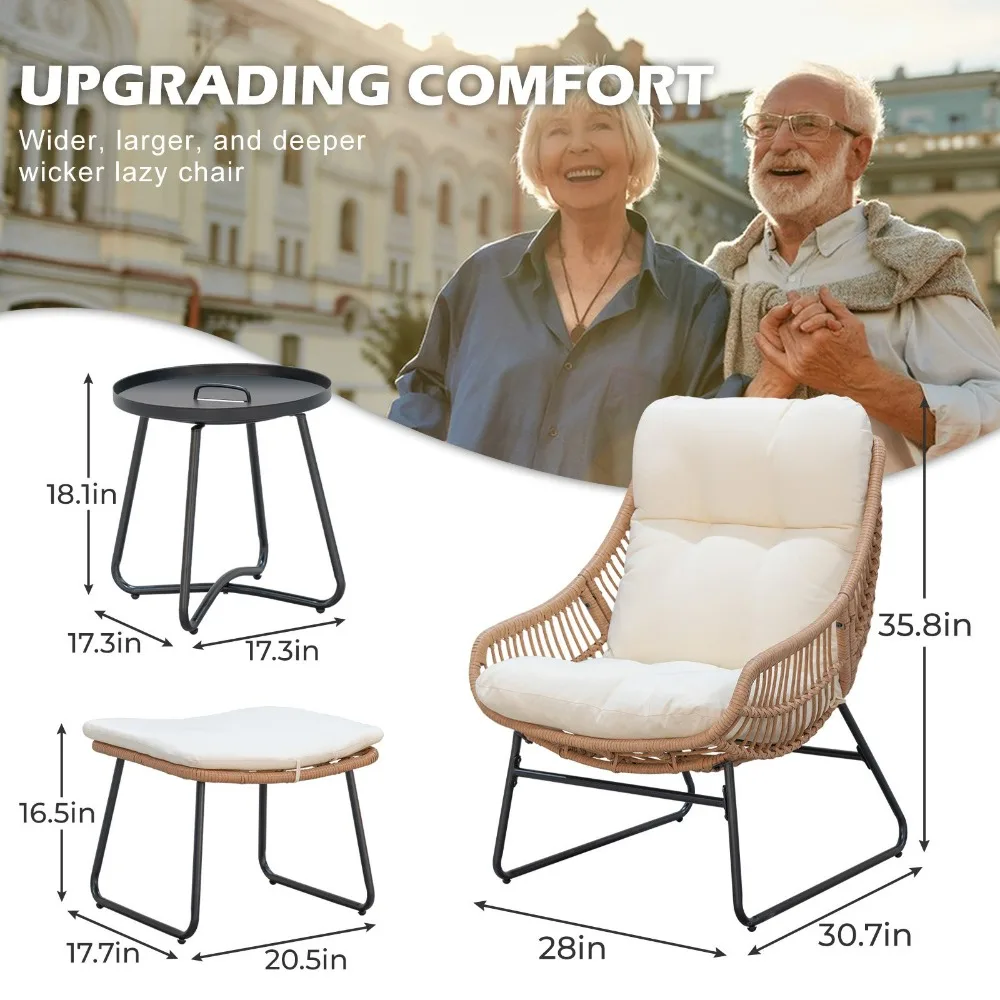 Chaise Lounge Chairs Set Outoodr Indoor Wicker Egg Chair with Ottoman, Patio Chair Recliner with Thicken Cushions, Egg Chair 5