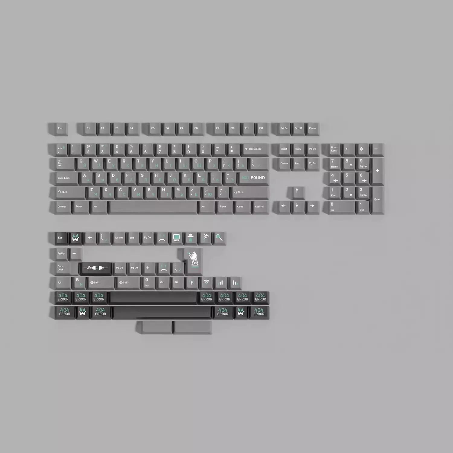 Sublimação Verde Russo Keycaps Pbt Cereja Perfil à Prova de Luz Cinza 96 980 Hhkb 404 Tema de Erro Conjunto em Branco - Imagem 5