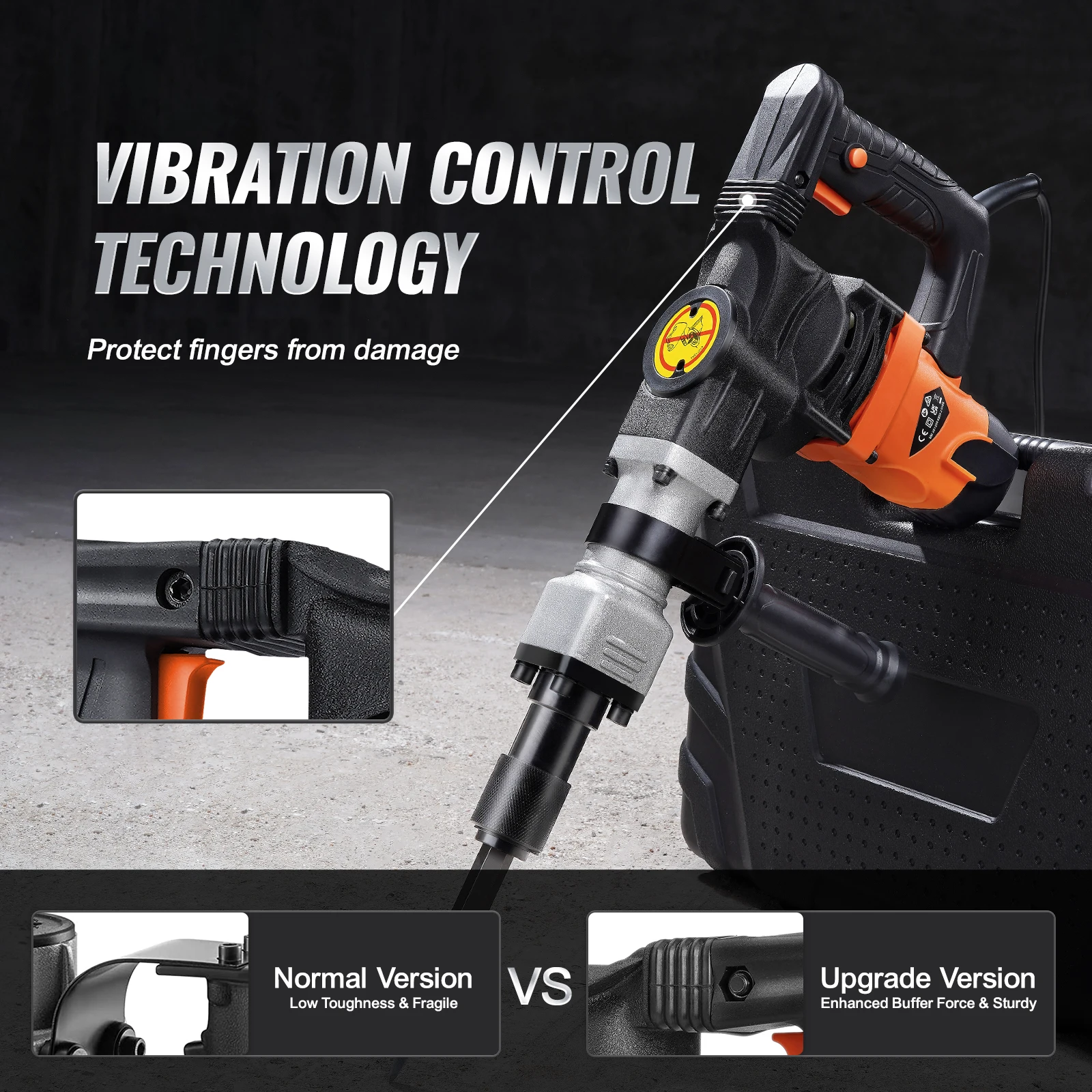VEVOR 1400W Demolition Jack Hammer Electric Jackhammer Heavy Duty 2900 BPM Concrete Breaker 2pcs Chisels Bits Chipping 3