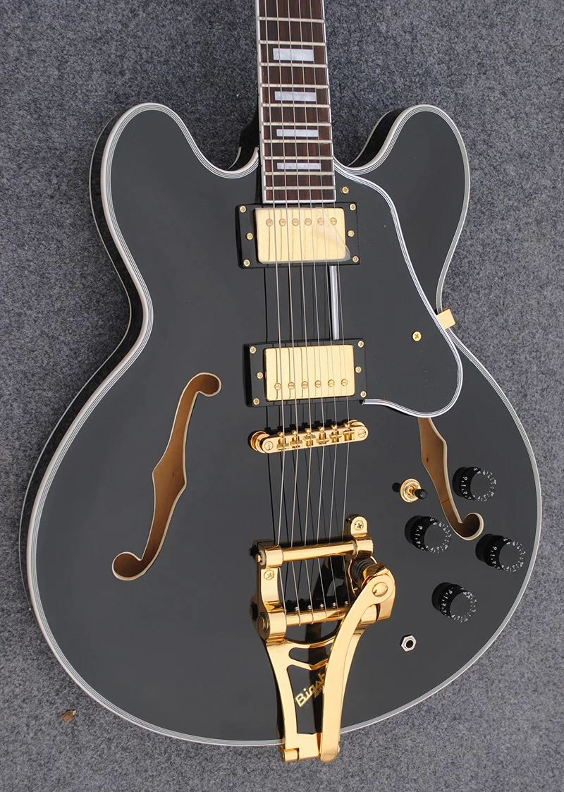 Custom electric guitar, double F hole jazz guitar, mahogany fingerboard